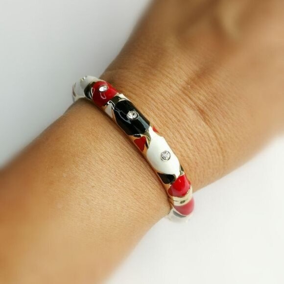Red white and black enamel with crystals gold bangle bracelet 🆕 - Picture 3 of 4